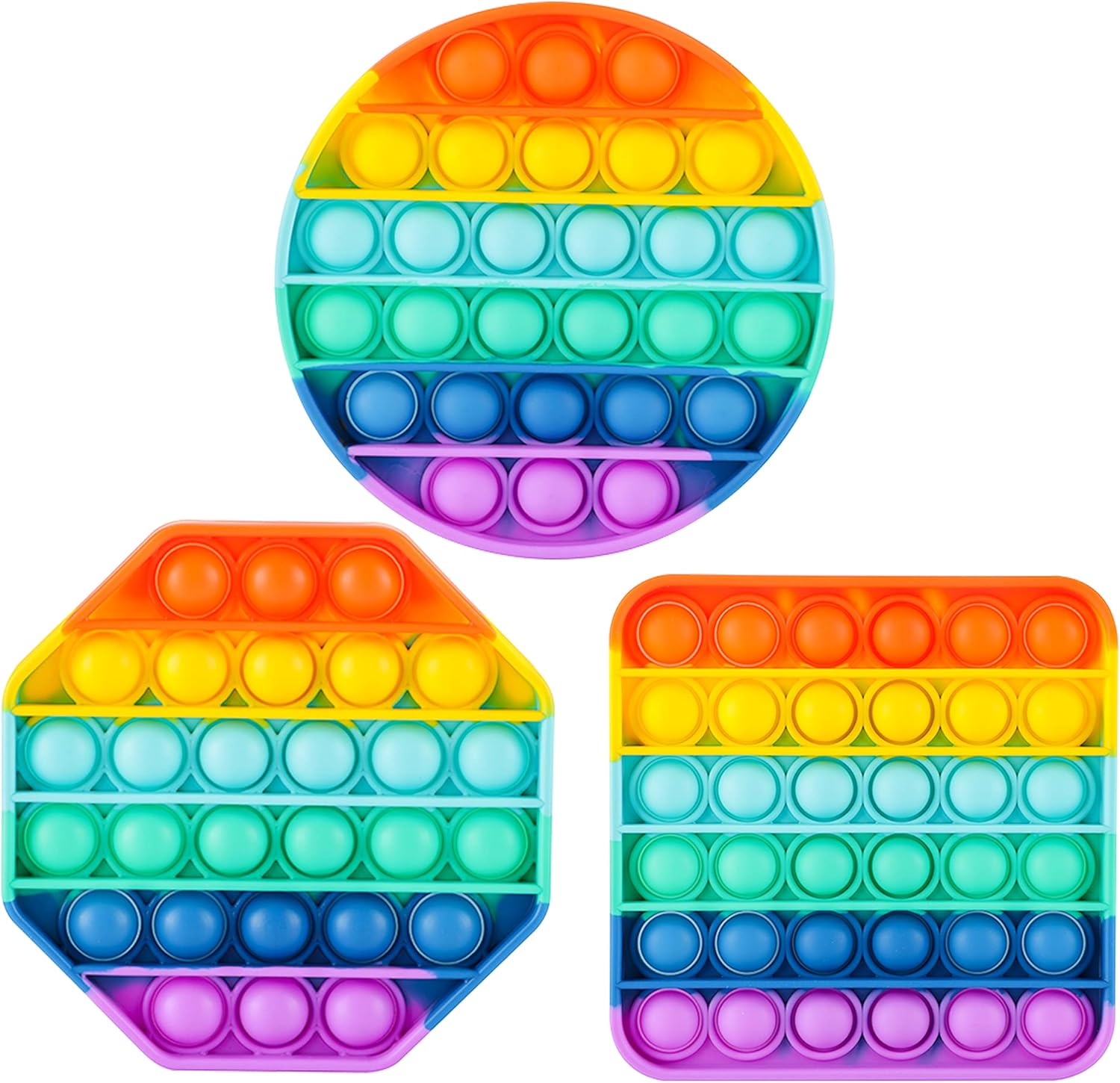 ASONA Pop Fidget Sensory Toy Set, Push Bubble Popping It Silicone Game Toy Anxiety Stress Reliever Autism Learning Materials Gift for Kids Teens Adults (Rainbow 3-Pack) : Office Products