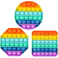 ASONA Rainbow Push Bubble Fidget Toys 3 Pack with Pop Popping Sound for Toddler Kids Children, Circle Square Octagon…