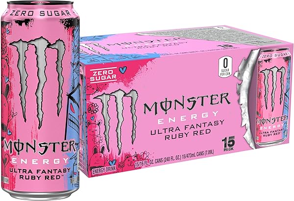 MONSTER ENERGY ULTRA FANTASY RUBY RED, SUGAR FREE ENERGY DRINK, 16 OUNCE (PACK OF 15)