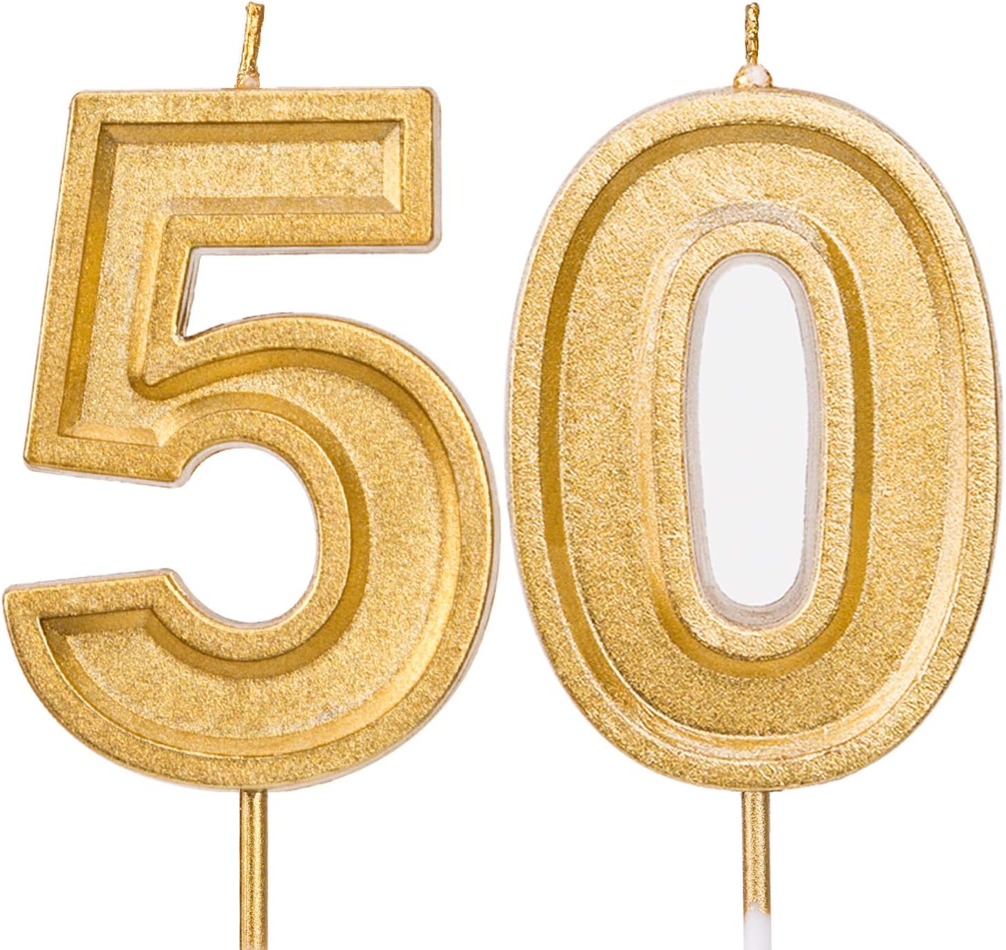 LUTER 2.76 Inches Large Birthday Candles Gold Glitter Birthday Cake Candles Number Candles Cake Topper Decoration for Wedding Party Kids Adults Number 50