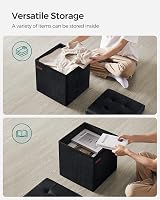 SONGMICS Storage Ottoman Foldable 38x38 cm Velvet Foot Stool 300 kg Ink Black view 4