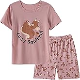 Vopmocld Big Girls Summer Short Sleeve Pajama Sets Cute Cat Patterns Sleepwear Nighty 100% Cotton