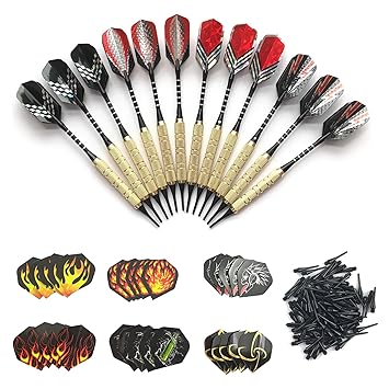 Degbit Dartpfeile, [19g] 12 Stück Darts Pfeile Set für Elektronische Dartscheibe mit Kunststoff Dart Spitzen, Stahl Fässer un