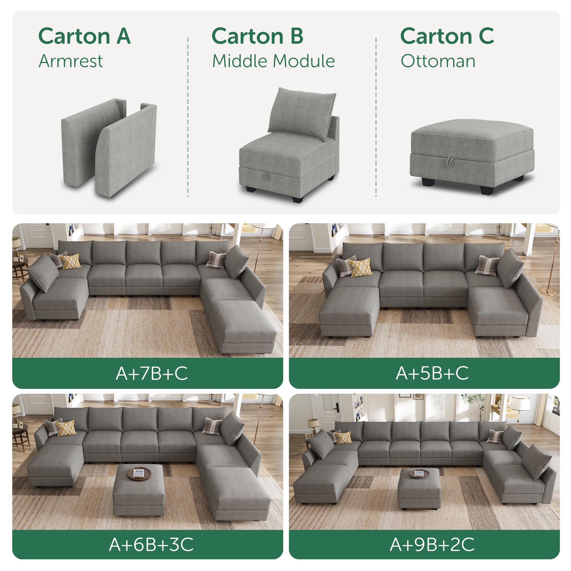 Mua HONBAY Modular Couch with Storage U Shaped Modular Sectional Sofa ...