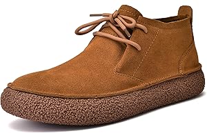 JIONS Mens Ankle Desert Chukka Boots Lace Up Suede Leather Shoes Round Toe Platform Deck Boots