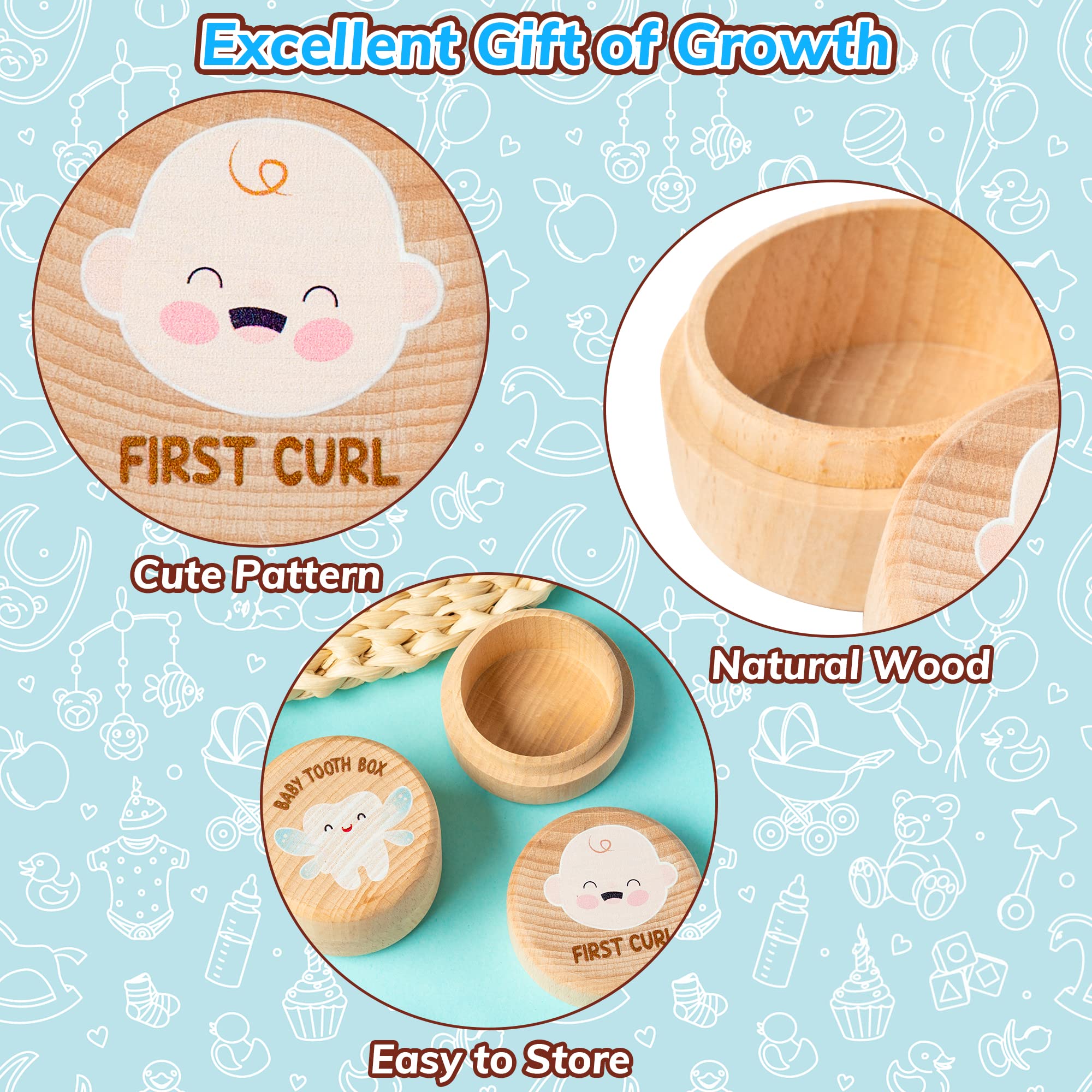 2Pcs Baby Keepsake Box for First Tooth and Curl, Wooden Tooth Fairy Box to Place Under Pillow Cute Haircut Keepsake Holder Baby Toddler Baby Shower Birthday Gift Boy Girl