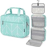 PAVILIA Hanging Toiletry Bag Travel Bag Women Men, Foldable Cosmetic Organizer, Roll up Makeup Bag, Water Resistant Accessories Toiletries, Large Travel Essentials Kit (Teal Chevron)