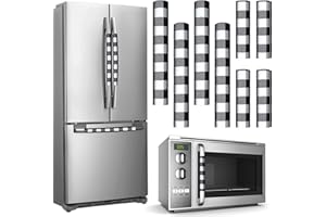 Tegeme 8 Pcs Christmas Refrigerator Handle Covers Christmas Decorations Indoor Cabinet Handle Covers Farmhouse Buffalo Plaid Kitchen Appliance Oven Fridge Handle Protector(Black and White,Plaid)