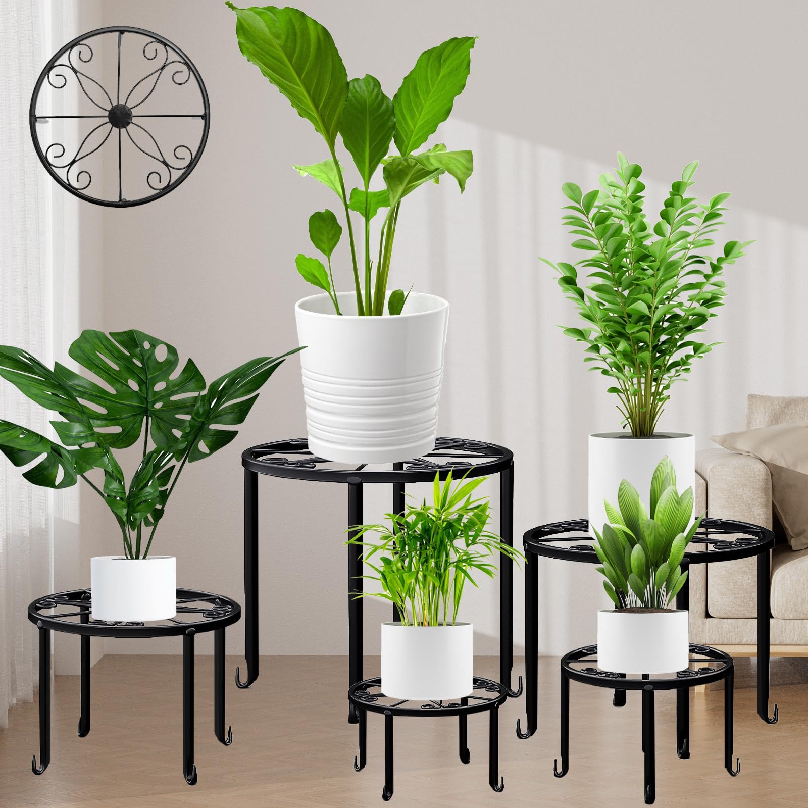 5 Pack Metal plant Stand for Outdoor Indoor Heavy Duty Flower Pot Stands  for Multiple Plant, Rustproof Iron Round Shelf for Planter, Potted Plant  Holder for Garden Home (Black) in Saudi Arabia |