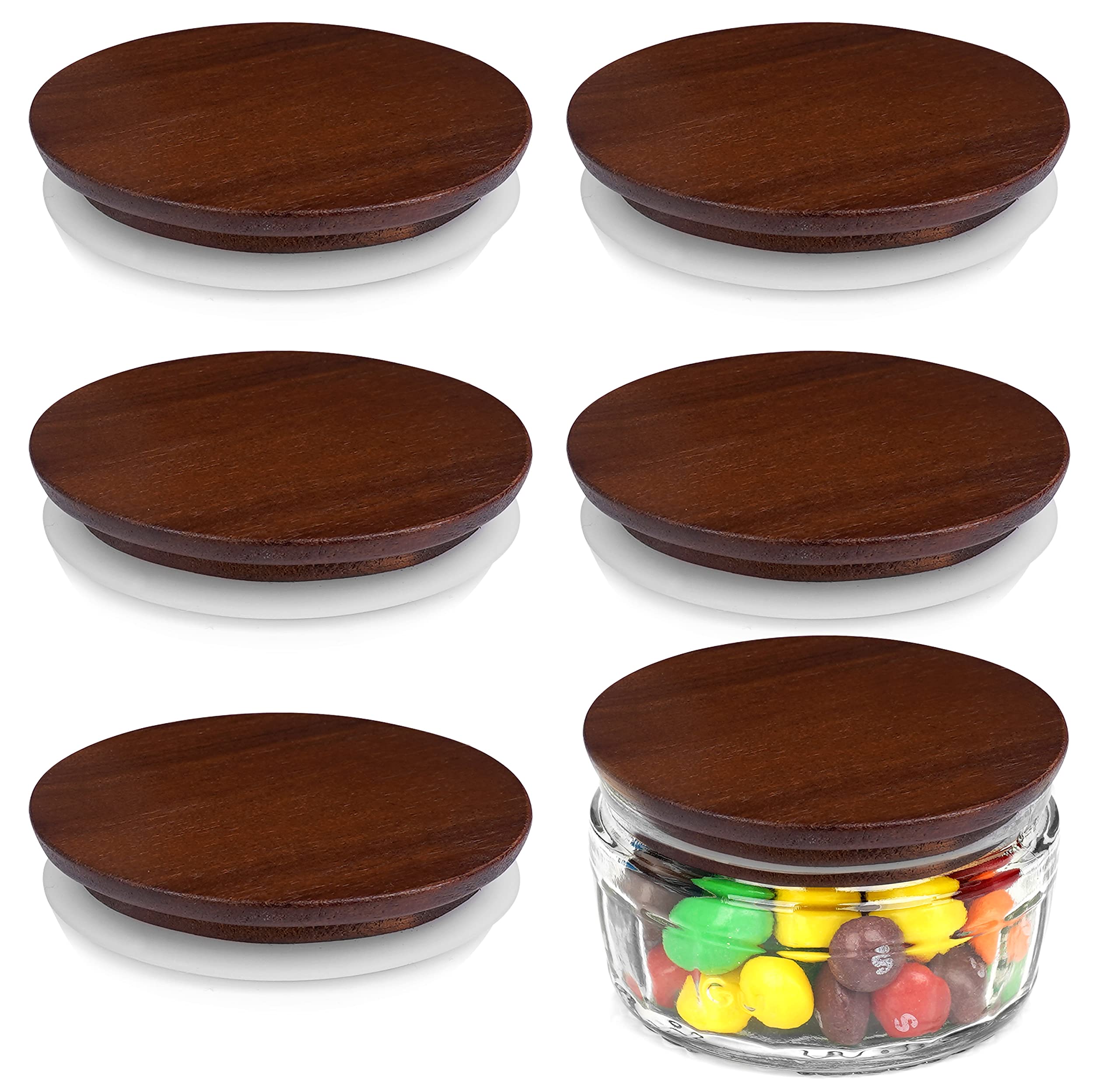 Wooden Lids for Gü Pots, ANOTION Wooden Lid Compatible with Gu Puds Cheesecake Jars, Reusable Airtight Glass Storage Can Lids for Gu Pot, 6 Packs