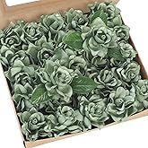 Floroom Artificial Gardenia Flowers 2.7" 25pcs Real Looking Elf Green Foam Fake Flowers with Stems for DIY Wedding Bouquets Bridal Shower Centerpieces Floral Arrangements Party Tables Decorations