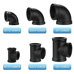 Home TZH 1" Black Pipe Fitting Tee & Elbow, 10 Pack