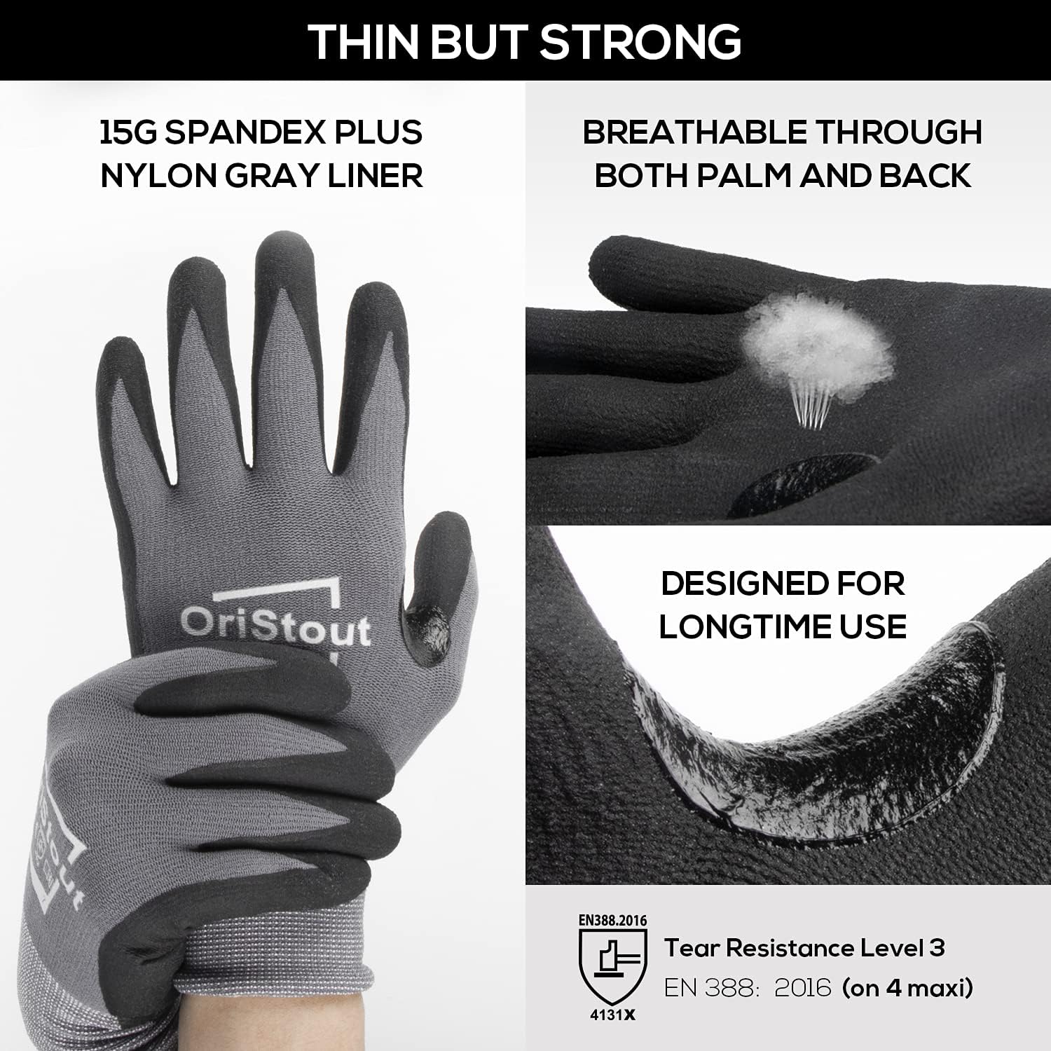 OriStout Safety Work Gloves with Grip (4 Pairs), Touchscreen, Breathable Micro Foam Nitrile Coated Gloves for Warehouse, Automotive, Construction, Gardening, Retail|Small, Size 7: Clothing