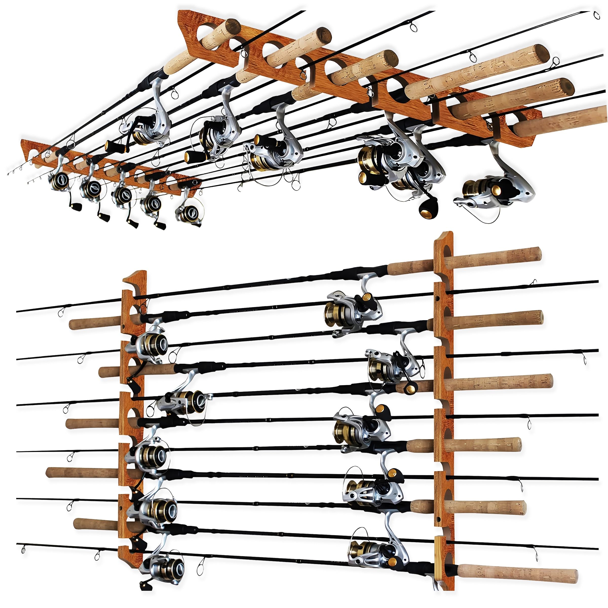 Rush Creek Creations | Fishing Rod Holder for 11 Rods, Fishing Pole Holder for Garage Organization and Wall Storage, for Fishing Gear and Fishing Accessories (Vertical Fishing Rod Rack)