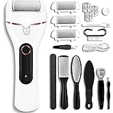 Jamestry Callus Remover for Feet, Electric Foot Callus Remover Waterproof with 3 Rollers 2 Speed Battery Display,17 in1 Rechargeable Foot File Pedicure Kits for Dead Hard Cracked Dry Skin(White