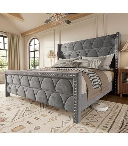 Amazon.com: ACME Furniture Queen Bed, Velvet and Antique Platinum