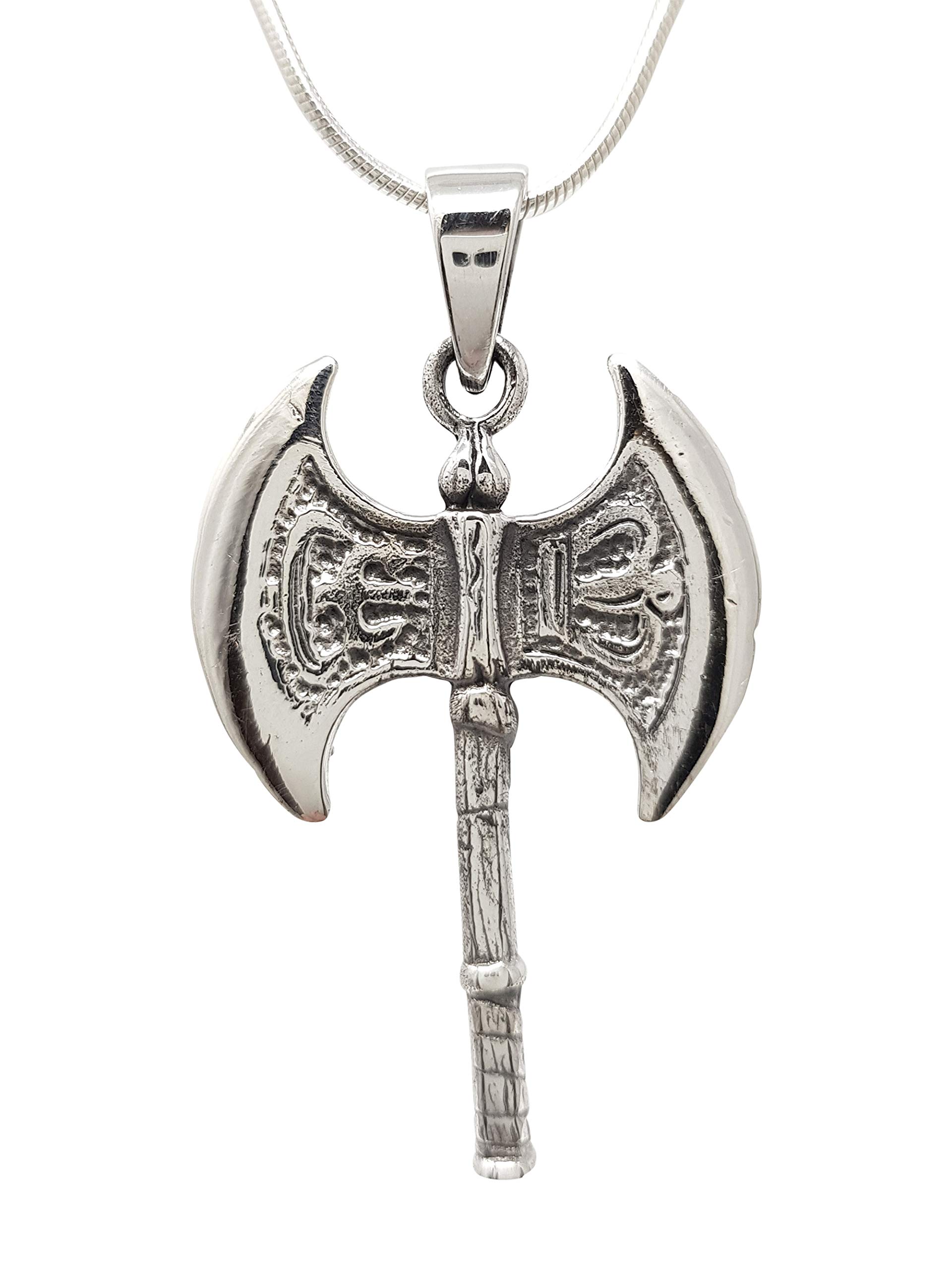 Treasure Bay Men's Silver Necklace - 925 Sterling Silver Viking Axe Pendant on Chain - Mens Womens Silver Vikings Necklace