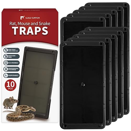 LULUCATCH Mouse Glue Traps 10 Pack, Larger & Heavier Plastic Sticky Glue Traps with Extra-Strong Adhesive for Mice, Rats, Sticky Mouse Trap for Indoor Use, Easy to Set.
