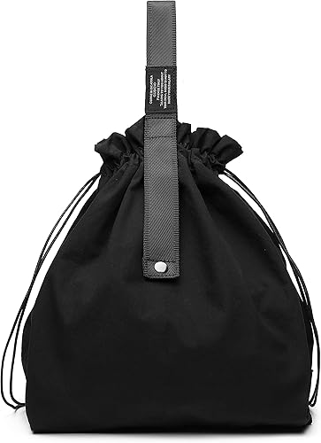 Amazon グッシオ 鞄の職人手作り 巾着型 エコバッグ コンパクト収納 コンビニサイズ 綿麻素材 手提げ 肩掛け 2way仕様 折りたたみ 携帯便利 おしゃれ ブラック エコバッグ 買い物バッグ