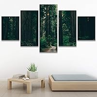 SIGNWIN 5 Panel Canvas Wall Art Green Forest for Home Decorations Ready to Hang - 60