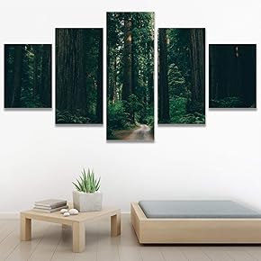 SIGNWIN 5 Panel Canvas Wall Art Green Forest...