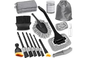 Viewmax Windshield Cleaner Tool, 18Pcs Car Interior Detailing Brush Set, Inside Windshield Cleaning Kit with 200g Cleaning Ge