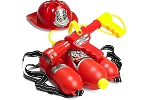 Prextex Fireman Backpack Water Shooter & Blaster with Fire Hat- Water Gun Beach Toy & Outdoor Sports Toy