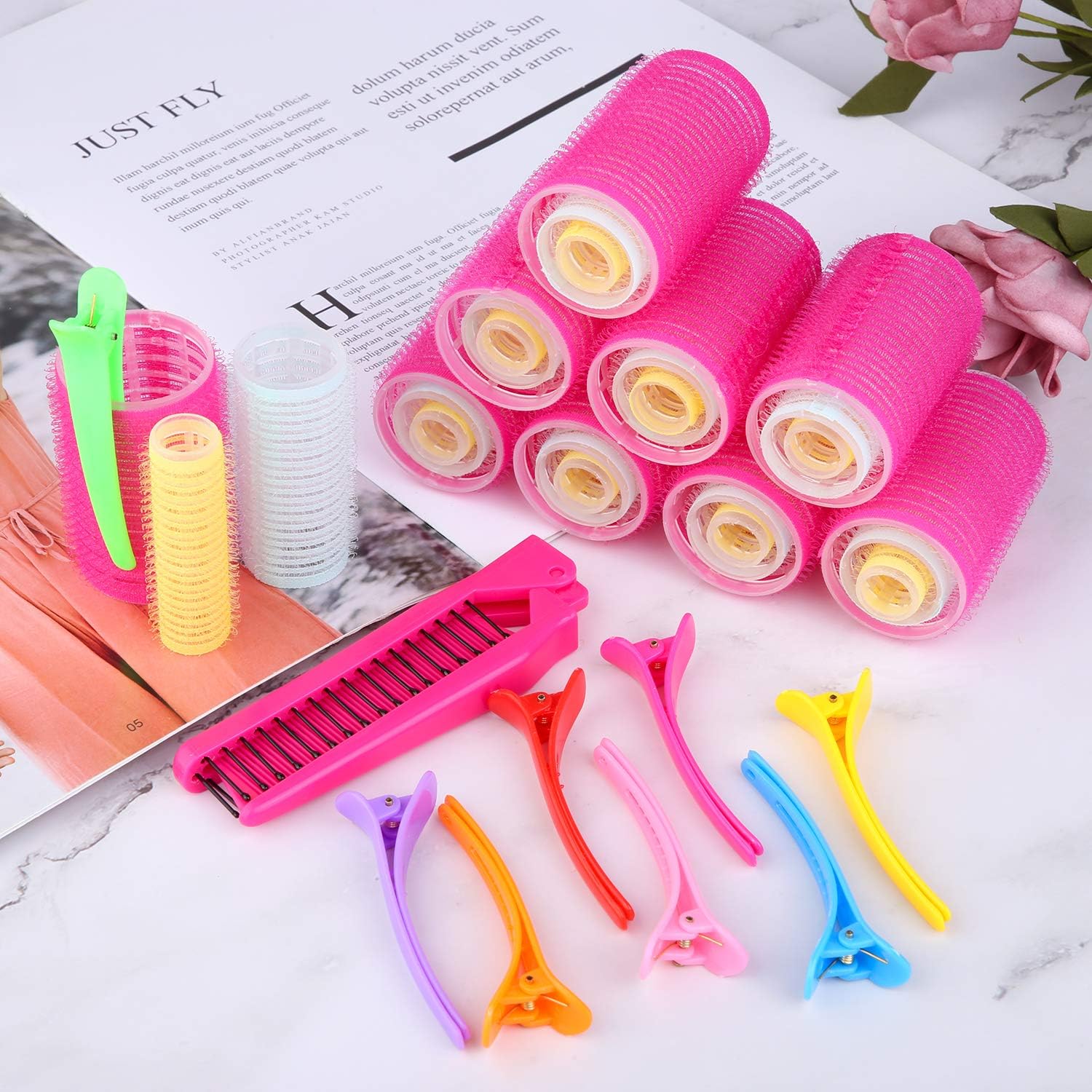 Elcoho Self Grip Hair Rollers Set 24 Rollers, 48 mm, 36 mm, 25 mm, 15