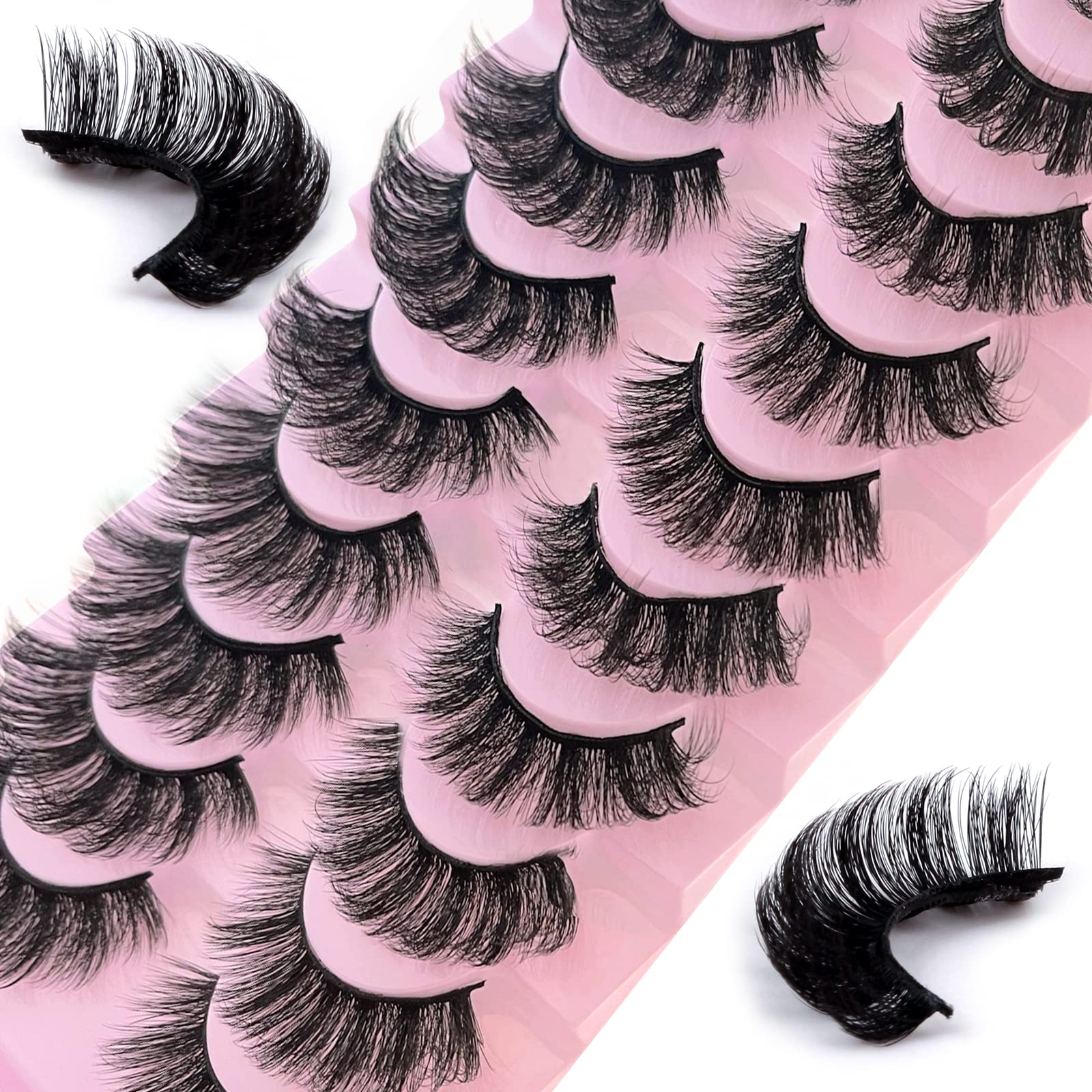 False Eyelashes Russian Strip Lashes 10 Pairs Reusable Natural Look 7D Faux Mink Lashes Fluffy Volume Wispy Fake Eyelashes Handmade Thick Soft Long Dramatic Eyelashes for Makeup (7D15) โ image 1