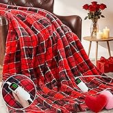 Heated Electric Blanket Twin Size,62X84 Heating Blanket,Red Plaid Soft Sherpa Blankets Warmer Gift for Grandma Women Adult,Fast Heating Washable