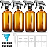 GIVAMEIHF 16oz Amber Glass Spray Bottles,4 Pack Glass Spray Bottles Refillable Empty Bottle with Adjustable Nozzle,Spray Bott