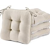 BETU Chair Cushions for Dining Chairs Set of 4,3.5" Thick Kitchen Table Chair Pads with Ties,Non Slip Backing and Covers, Seat Cushion for Dining Room,Bar,Patio Chairs,16"X16"X3.5",Beige