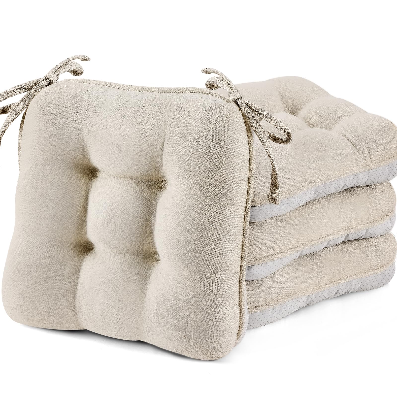 Photo 1 of BETU Chair Cushions for Dining Chairs Set of 4,3.5" Thick Kitchen Table Chair Pads with Ties,Non Slip Backing and Covers, Seat Cushion for Dining Room,Bar,Patio Chairs,16"X16"X3.5",Beige