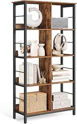 VASAGLE 8-Compartment Open Bookcase 80x33x149 cm Rustic Brown Black LLS105B01 view 1