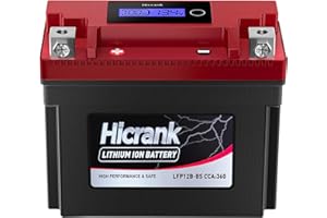 Hicrank YT12B-BS Lithium 12V 6Ah 360CCA LiFePO4 Motorcycle Battery, Powersports Battery for Scooter, ATV, UTV, Jet Ski, Personal Watercraft, Snowmobile, Quad, Riding Lawn Mower, Tractor