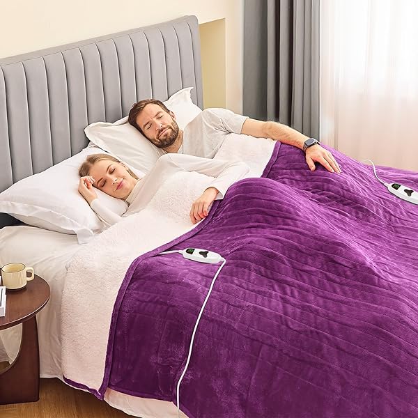 GREENOAK HEATED BLANKET ELECTRIC KING SIZE 100″X90″ DUAL CONTROL, HEATING BLANKET WITH 10 HEAT LEVELS 1/2/4/6/8 HOURS AUTO-OFF, SHERPA SOFT WARM CHRISTMAS BLANKET,TARO PURPLE
