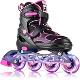 2PM SPORTS Adjustable Inline Skates for Kids, Youth and Adults | Arch support; beginner friendly; triple closure; light-up; memory foam; breathable mesh; 2 non-woven bags