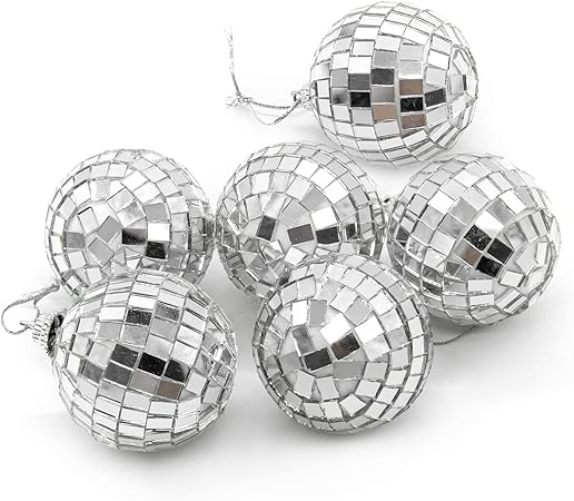 AUEAR, 6 Pack 2 Inch Mirror Disco Ball Hanging Ornament Decorations for