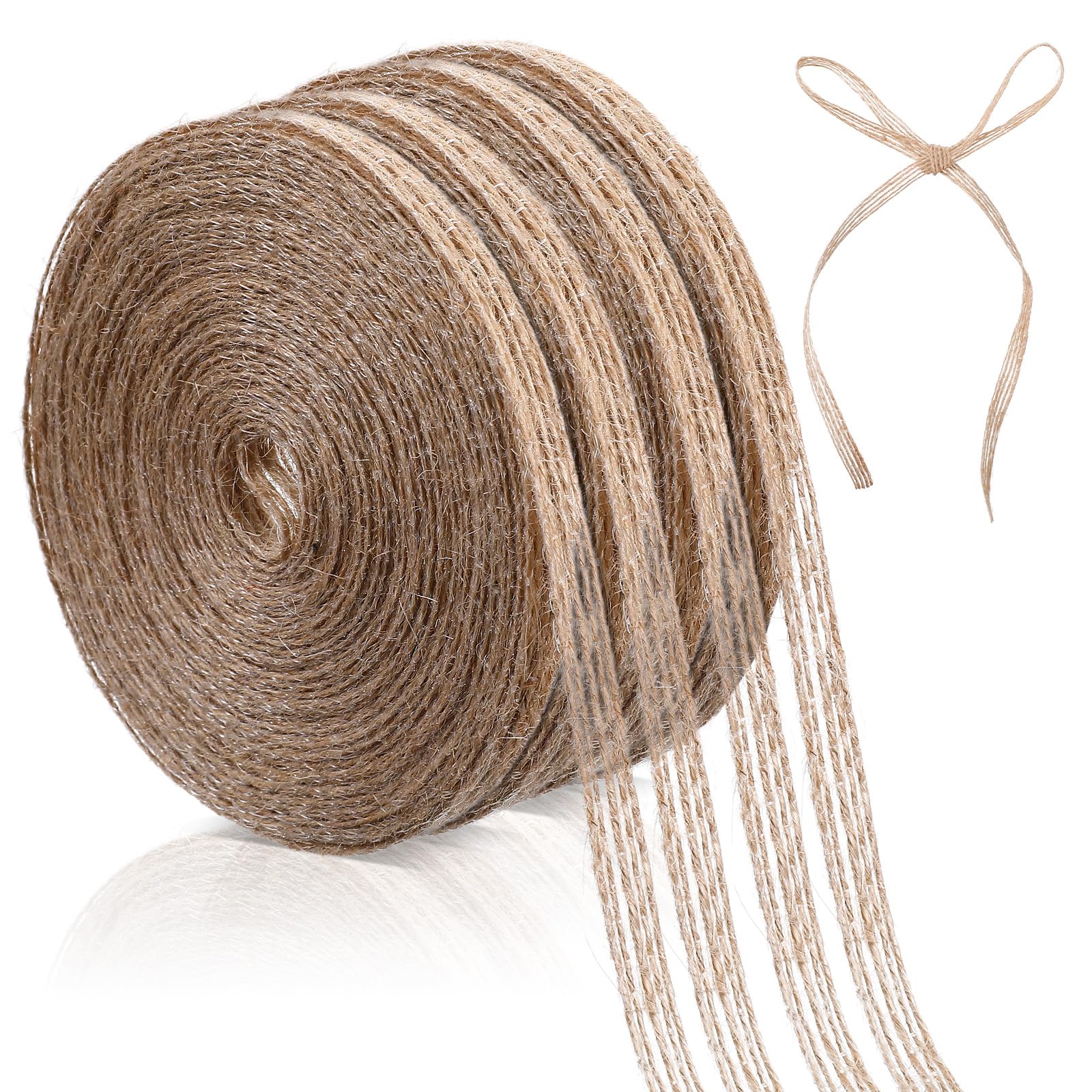 Photo 1 of 1/4 Inch Natural Burlap Ribbon Jute Ribbon, 4 Rolls Brown Fabric Craft Ribbons for Wrapping Wedding Big Bow, Event Party Home Bows Crafts Decoration and DIY Craft