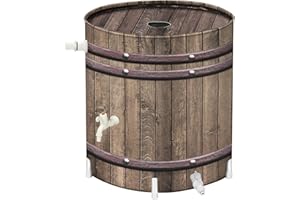 PAETAE Collapsible Rain Barrels, 50 Gallon Rain Water Collection Barrel, Rain Catcher Barrels to Collect Rainwater from Gutter, Leak-Proof Design, Woodgrain