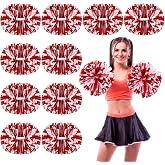 WILLBOND 12pcs Cheerleading Pom Poms with Baton Handle,Metallic Red White | Metallic Foil Cheerleader Pompom, Baton Handle, Soccer Basketball Cheering Squad Team 2026 Sports Game Dance Spirit Party