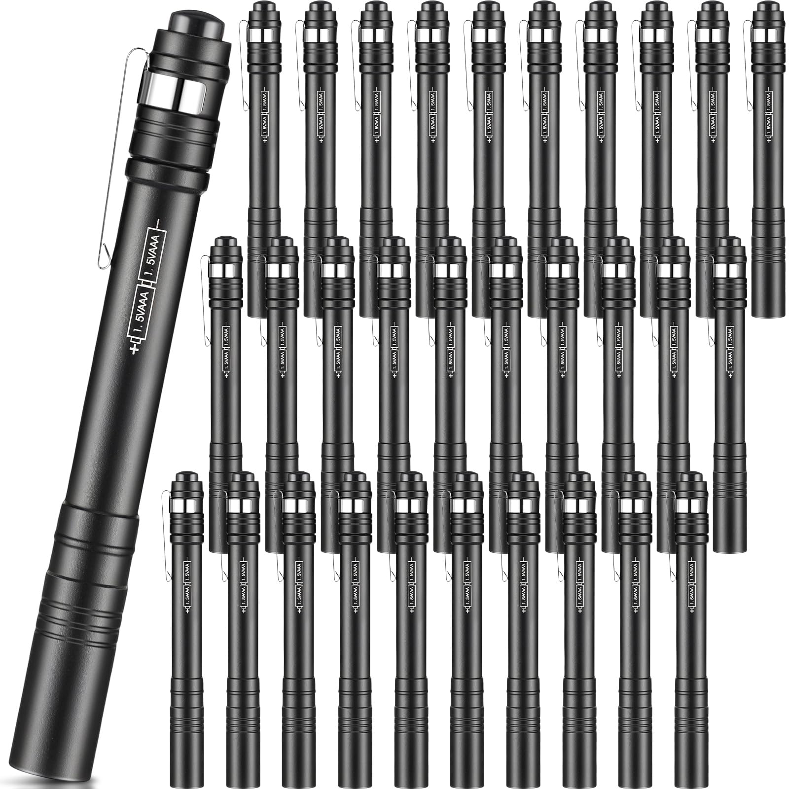 Photo 1 of Rossesay 30 Pack LED Pen Lights Bulk, Pocket Flashlight with Clip, Aluminum Pen Flashlights Mini Pen Lights for Nurses Hospital Outdoor Camping Emergency Hiking (Black)