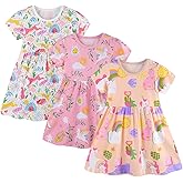BeiVSlley Toddler Girls Dresses 3-Pack | Cotton Short Sleeve Summer Dress with Twirl Skirt | Cute Cartoon Sundress 2-7T