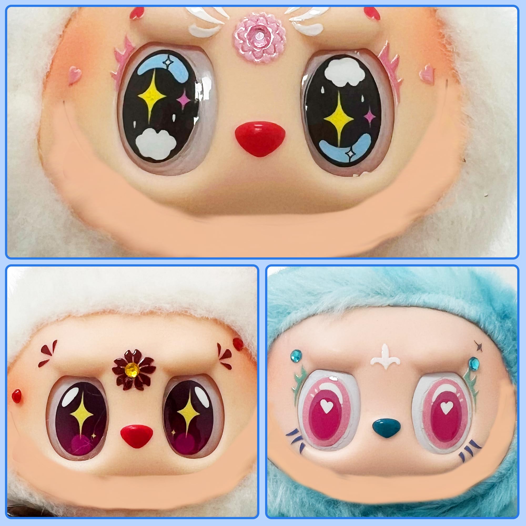 40 Pairs Decorative Eye and Eye Lashes & Gems Stickers for 17cm Doll, DIY 2 Sheets with Doll Makeup Face and Eyelash Stickers with Makeup Tool Accessories Set