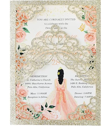 rose gold sparkle dress quinceanera invitation Rose Gold Glitter Dress Quinceanera Laser Cut Invitation Invitations by Luis Sanchez
