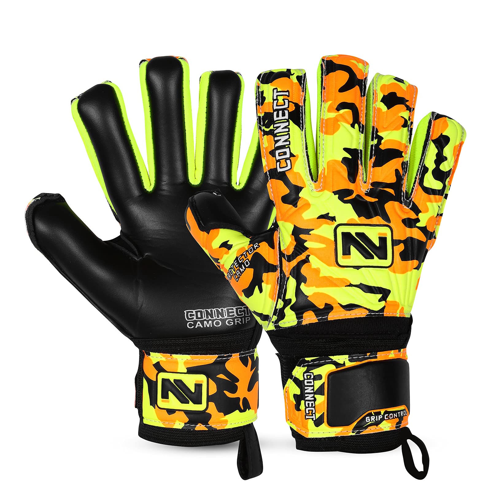 CONNECT Goalkeeper/Goalie Gloves Extreme Grip for Kids, Youth & Adult, Finger Support, Soccer Gloves for Boys, Girls & Junior Keepers Football Gloves for Training, Size 4/5/6/7 (Black, 4)