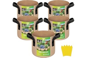 YSSOA 5-Pack 2 Gallon Grow Bags Heavy Duty Thickened Nonwoven Aeration Fabric Pots with Handles, Cloth Pots for Plants, Vegetable, Flower, Tomato Potato