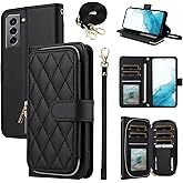 Furiet Wallet Case for Samsung Galaxy S22 Plus S22+ 5G with Wrist Strap Shoulder Strap, 9+ Card Slots Zipper Purse, Luxury PU Leather Stand Phone Cover for S22+5G S22plus 22S + S 22 22+ Women Black