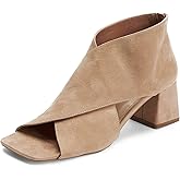 LEHOOR Women Chunky Heel Open Toe Booties Suede Side Cut-Out Ankle Boots Square Peep Toe 2 Inch Block Mid Heels Dress Heeled Sandal Booties Back Zipper Casual Cute Street Suede Beige 9.5 M US