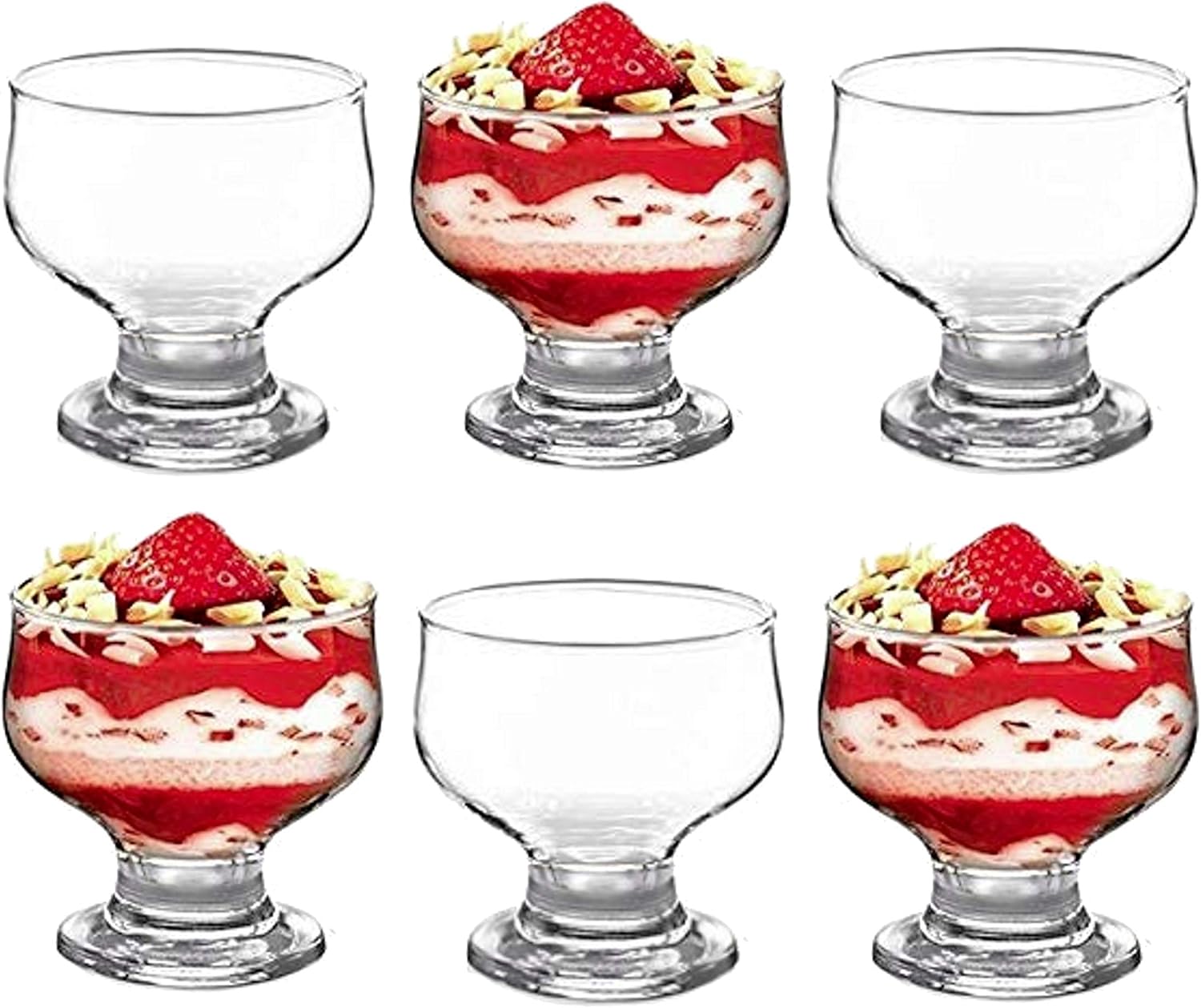 GK Global Kitchen Glass Dessert Bowls Sundae Ice Cream Set Of 6 Short